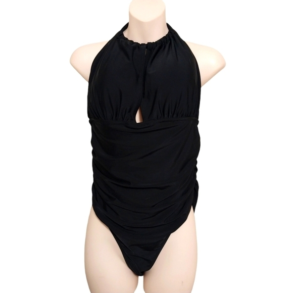 Cupshe One Piece Black Ruched Swimsuit Sz L - Picture 1 of 4
